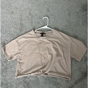 Tan Cropped Tie Shirt